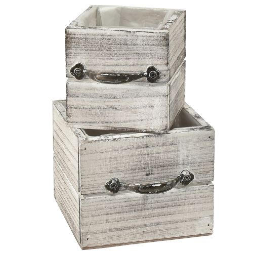 Article Ensemble de tiroirs en bois avec poignée, blanc essuyé, 12x12 cm et 9x9 cm – Rangement rustique – Lot de 2