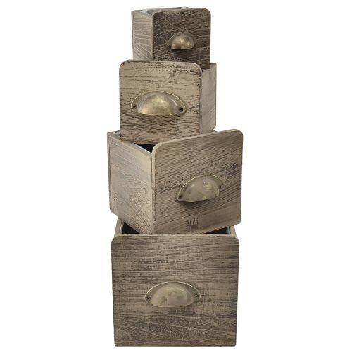 Article Ensemble de tiroirs en bois avec poignée, marron essuyé - rangement rustique, ensemble de différentes tailles, 4 pièces