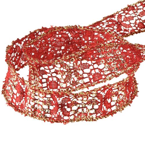 Article Ruban dentelle à paillettes tissu ruban décoratif or rouge 25mm 15m