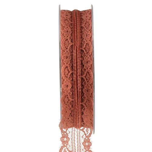 Floristik24 Ruban dentelle ruban décoratif orange avec fleurs L25mm L20m