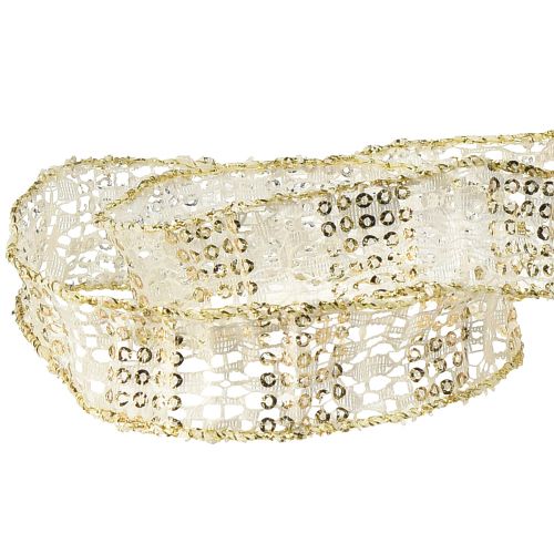 Article Ruban dentelle blanc avec accents dorés ruban décoratif dentelle 25mm 15m