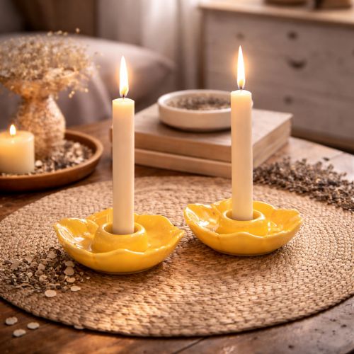 Article Bougeoirs coniques en céramique, forme de fleur décorative pour une décoration de table élégante, 11 cm, lot de 2