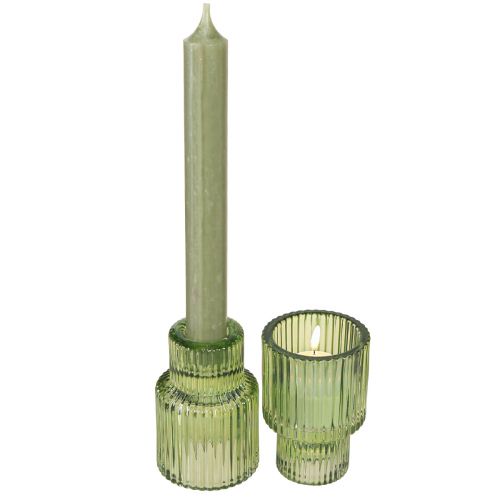 Article Bougeoir bâton verre photophore vert H8cm 4 pcs