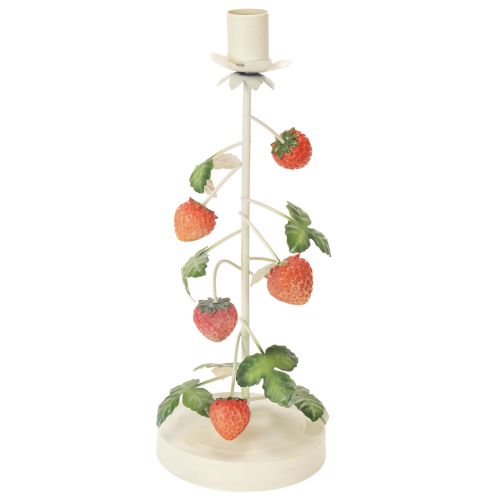 Floristik24 Bougeoir conique en métal avec décor de fraises, crème, rond, H26cm