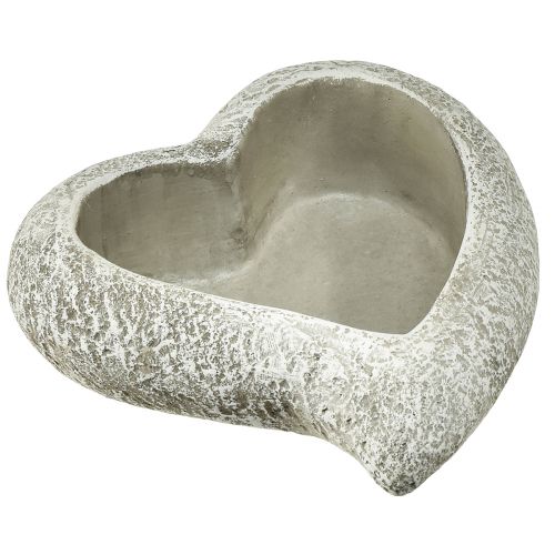 Article Bol à plantes coeur en pierre moulée coeur plante gris blanc 16×16×5cm