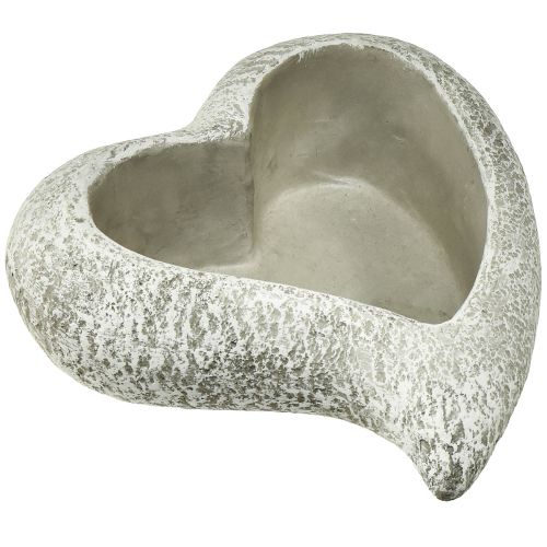 Floristik24 Bol à plantes coeur en pierre moulée coeur plante gris blanc 19×19×7cm
