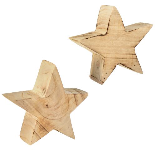 Article Étoile décorative rustique en bois de paulownia - design naturel, Ø 15 cm, 6 cm d&#39;épaisseur - décoration en bois polyvalente - 2 pièces