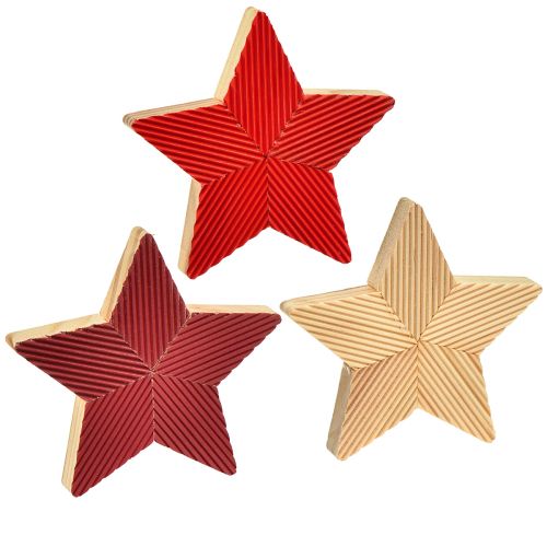 Floristik24 Poinsettias étoiles en bois cannelé rouge naturel 11cm 3pcs