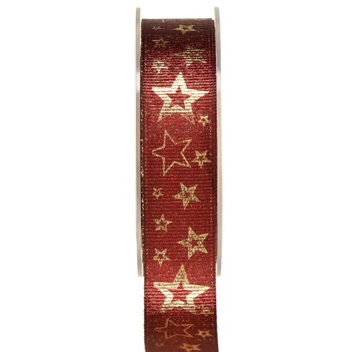 Ruban décoratif étoile Noël rouge doré L25mm L15m