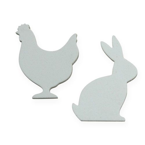 Floristik24 Saupoudrer décoration Pâques poulet, lapin blanc 4cm 96p