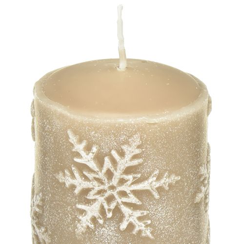 Article Bougies piliers bougies beiges flocons de neige 150/65mm 4 pcs
