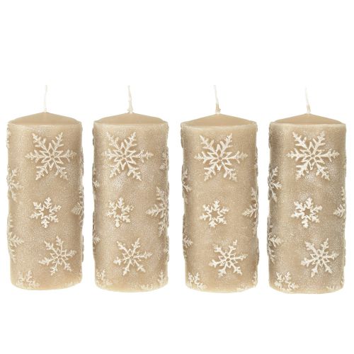 Article Bougies piliers bougies beiges flocons de neige 150/65mm 4 pcs