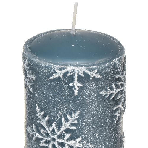 Floristik24 Bougies piliers bougies bleues flocons de neige 150/65mm 4 pcs