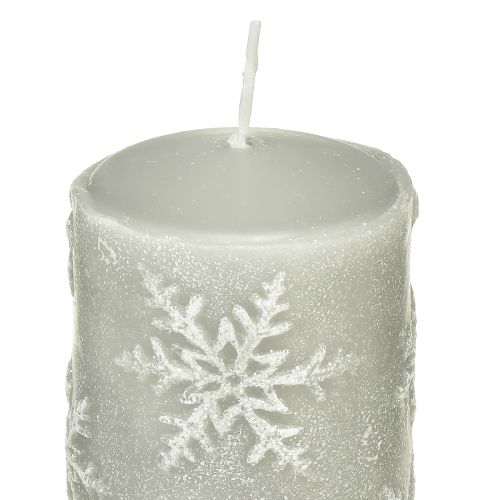 Article Bougies piliers bougies grises flocons de neige 150/65mm 4 pcs