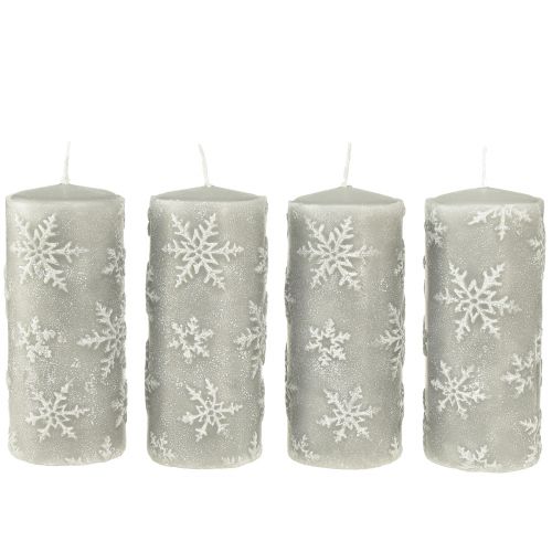 Article Bougies piliers bougies grises flocons de neige 150/65mm 4 pcs