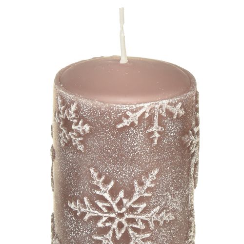 Article Bougies piliers bougies roses flocons de neige 150/65mm 4 pcs