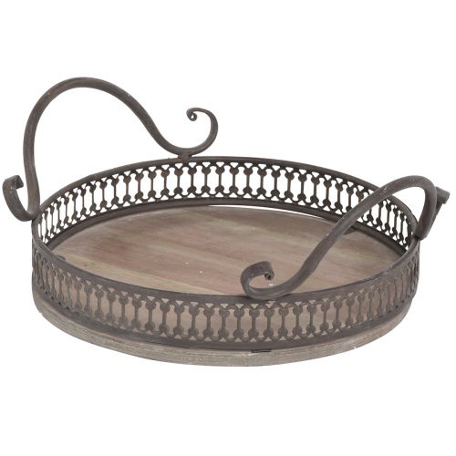 Article Plateau avec anses plateau rond marron antique Ø26/33cm lot de 2