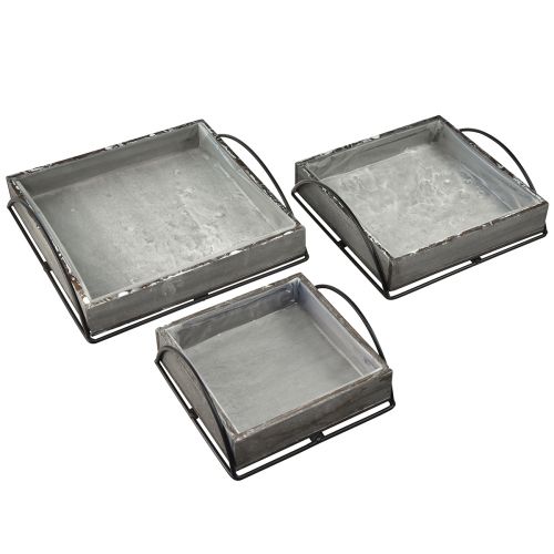 Ensemble polyvalent de plateaux en bois gris – Différentes tailles – Solution de rangement et de service élégante – Lot de 3