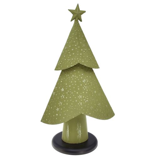 Article Sapin de Noël métal bois étoiles argent vert H46,5cm