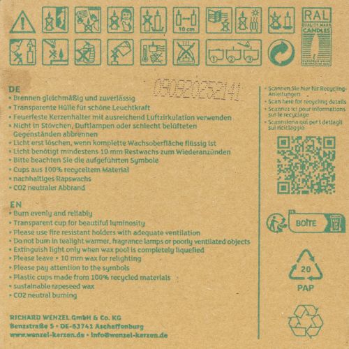 Article Bougies chauffe-plat Pure Nature Lights, durée de combustion de 10 heures, bougies en cire de colza, lot de 8