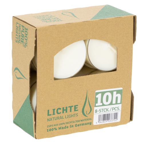 Article Bougies chauffe-plat Pure Nature Lights, durée de combustion de 10 heures, bougies en cire de colza, lot de 8