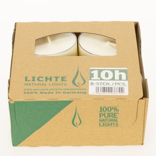 Article Bougies chauffe-plat Pure Nature Lights, durée de combustion de 10 heures, bougies en cire de colza, lot de 8