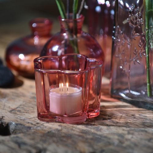Article Photophore fleur en verre rose Ø7,5cm H6cm 6pcs