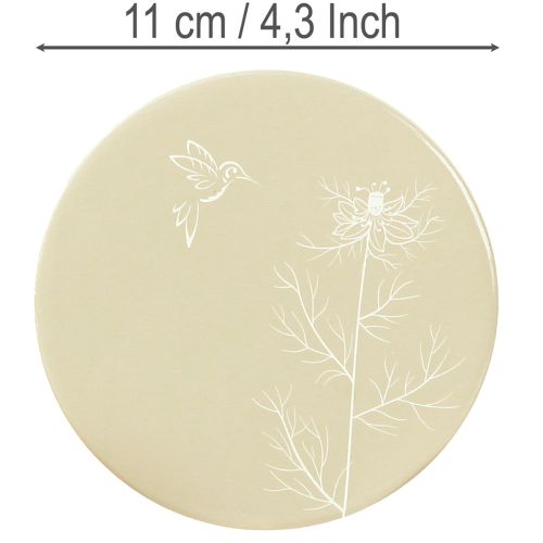 Article Dessous de plat Motif oiseau Marron Blanc Ø11cm 6 pcs