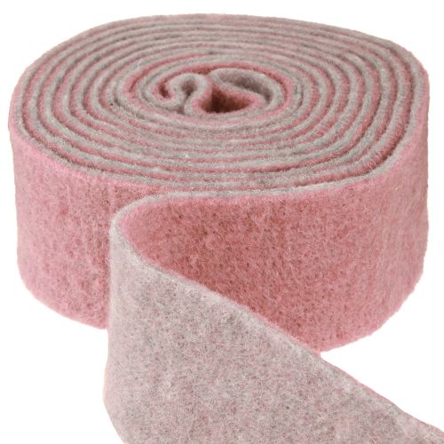 Floristik24 Ruban décoratif pour pot en feutre de laine vieux rose gris 7,5 cm 5 m