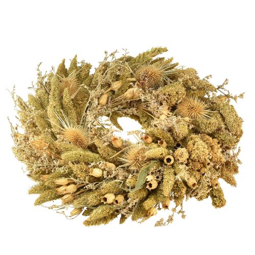 Article Couronne sèche carte chardons millet jaune vert olive Ø28cm