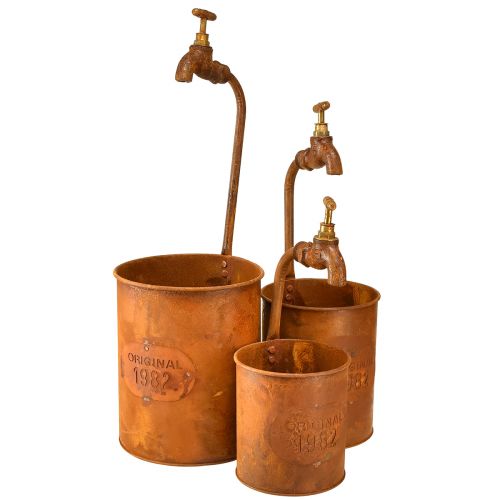 Jardinière Décorative Patine Métal Avec Robinet H25/37/43cm Lot de 3 pcs