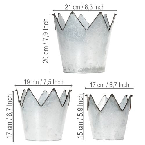 Couronne décorative en métal zinc Ø21,5/19,5/17 cm, lot de 3 | Floristik24.be