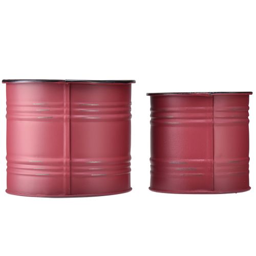 Article Jardinière Métal Métal Pot de Plante Vintage Rouge Marron Ø12/9.5cm Lot de 2