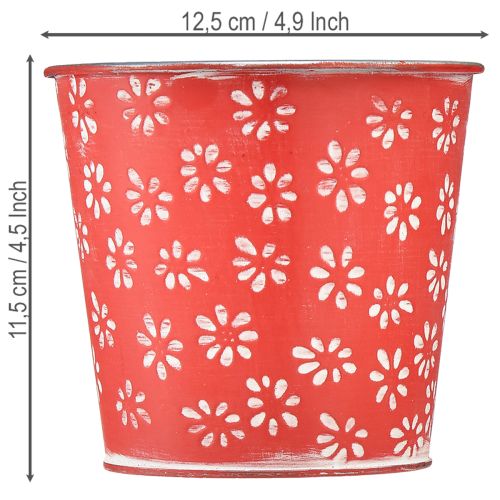 Article Pot de fleurs rouge et blanc, en métal, Ø 12,5 cm x H 11,5 cm