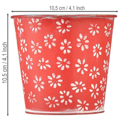 Article Petit pot de fleurs rouge et blanc, motif floral, en métal, Ø 10,5 cm x H 10,5 cm