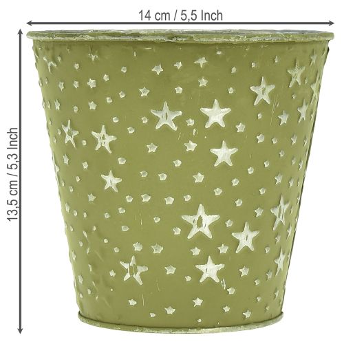 Article Pot de fleurs en métal vert argenté orné d'étoiles, Ø14cm