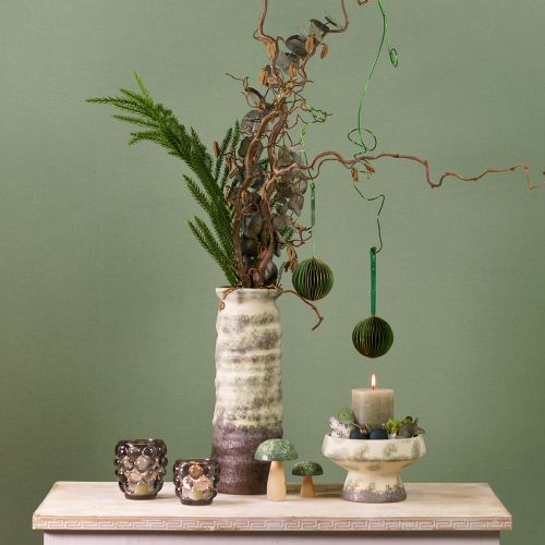 Article Vase céramique décoration pour fleuristerie sèche crème gris vert H34cm