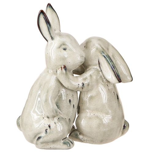 Floristik24 Figurines de lapin en céramique grises – Jolie décoration de Pâques 2 pièces 22 cm