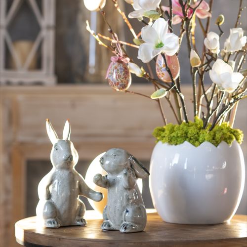 Floristik24 Figurines de lapin en céramique grises – Jolie décoration de Pâques 2 pièces 22 cm