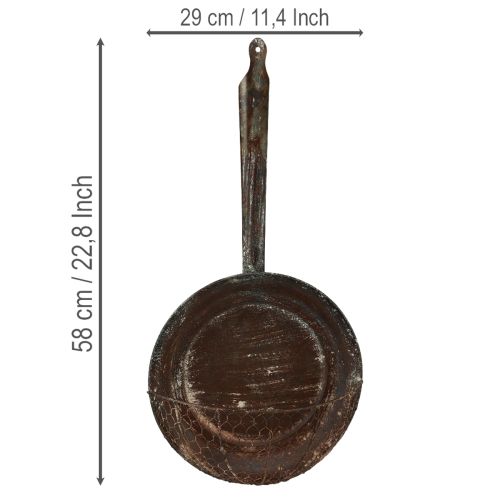Article Décoration murale en métal, panier décoratif, poêle décorative couleur rouille, marron, H58cm