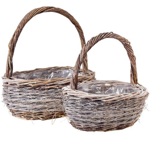Panier en osier avec anse ovale blanc naturel L32/40cm – lot de 2 pièces