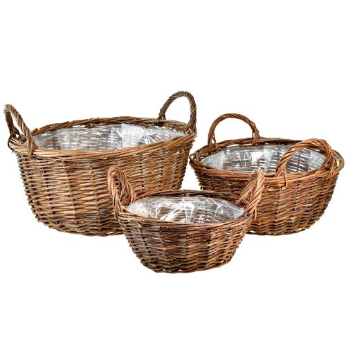 Ensemble de paniers rustiques en osier avec poignées de transport - 3 tailles (40 cm, 33 cm, 26 cm) - Multifonctionnel pour la maison et le jardin - Lot de 3