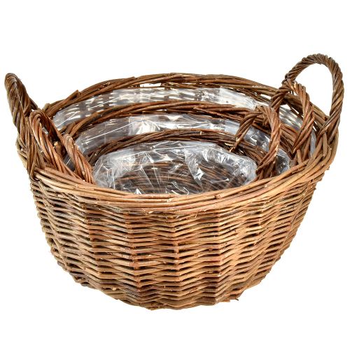 Article Ensemble de paniers rustiques en osier avec poignées de transport - 3 tailles (40 cm, 33 cm, 26 cm) - Multifonctionnel pour la maison et le jardin - Lot de 3