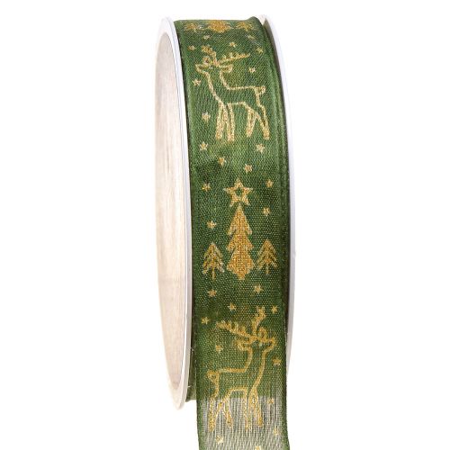 Floristik24 Ruban de Noël bord fil renne vert doré L25mm L18m