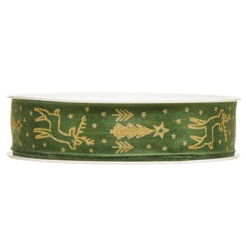 Article Ruban de Noël bord fil renne vert doré L25mm L18m