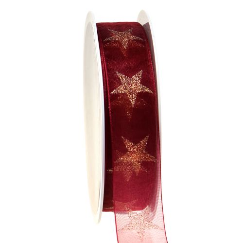 Article Ruban de Noël rouge foncé doré avec étoiles L25mm L18m