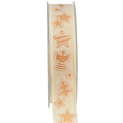 Floristik24 Ruban de Noël Gâteau au Miel Ruban Cadeau Durable Crème 25mm 15m