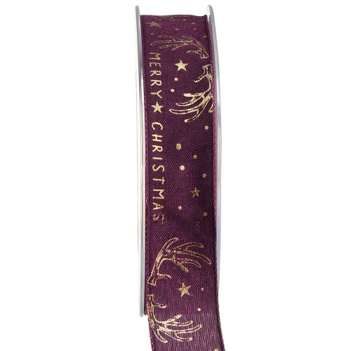 Floristik24 Ruban de Noël décoration bois étoile violet or W25mm L15m