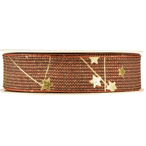 Article Ruban de Noël avec étoiles ruban décoratif marron doré 25mm 18m