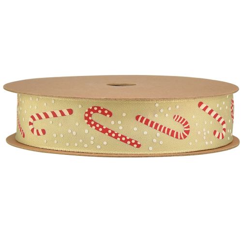 Article Ruban de Noël avec cannes de bonbon ruban cadeau beige 25mm 15m